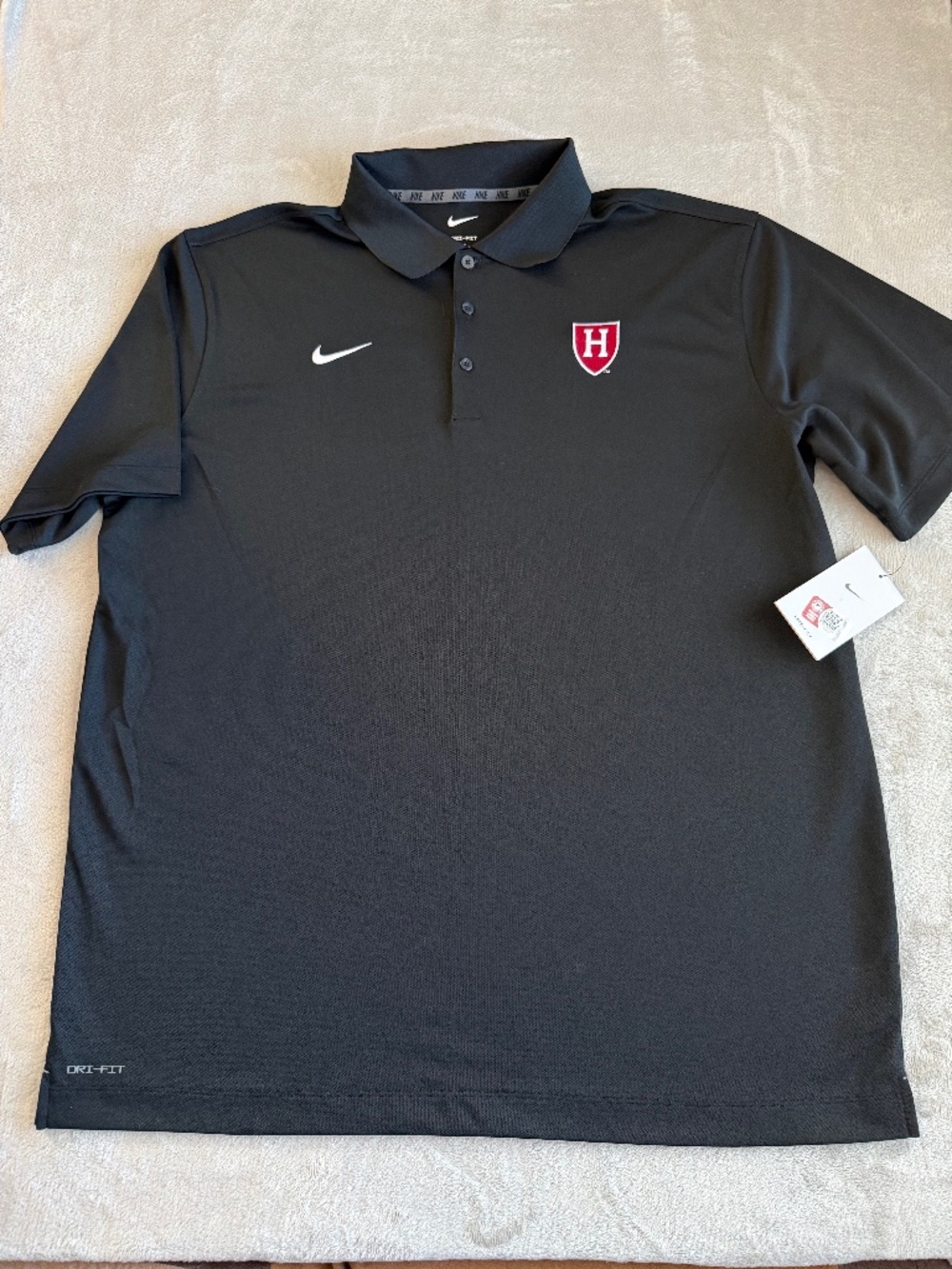 Nike Dri-Fit Harvard University Mens Varsity Polo Shirt Logo Size XL Black NWT